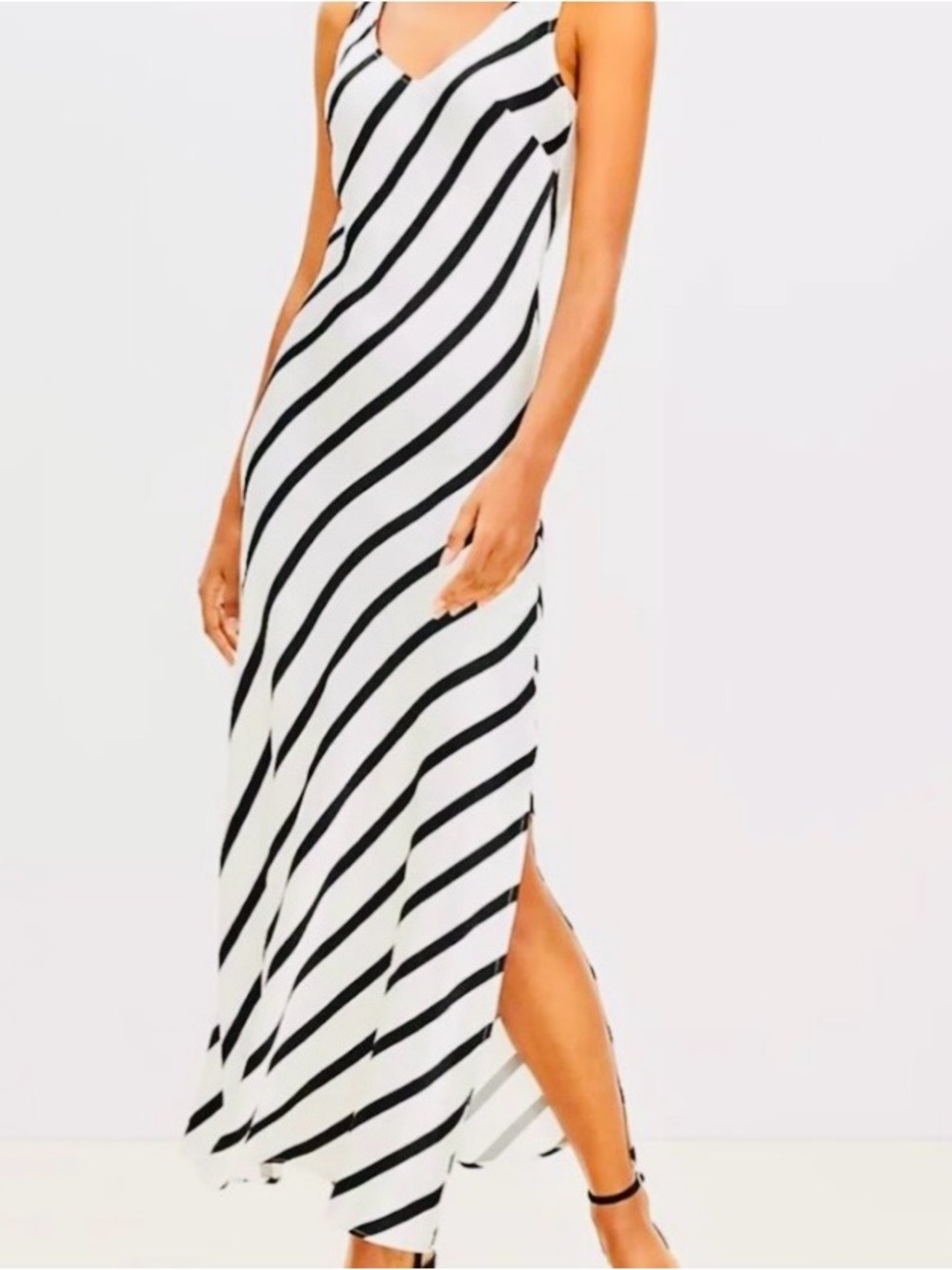 LOFT Black and White Striped Bias Dress Size 0